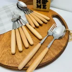 ست ظروف استیل دسته بامبو - تصویر 2